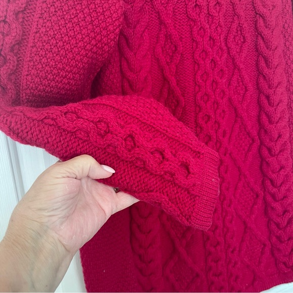 Aran Crafts 100% Merino Wool, Raspberry Cable Knit One Button Cardigan Sweater L - Picture 3 of 13